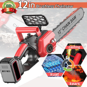 Creatorally 12in Brushless Chainsaw Cordless Electric 5000W Chain Saw Garden Pruning Saw Woodworking Power Tools With 1-2 Rantai rantai