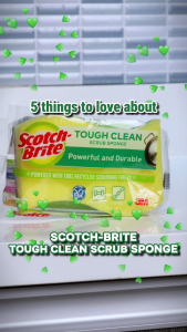 3M™ Scotch-Brite® Tough Clean Scrub Sponge Anti-Bacterial 4 pcs/pack - Removes Stubborn Stains & Grease 3X Faster - Ideal for Cast-Iron, Pots, Stove Burners, Broilers, Garden Tools and Grills - Heavy Duty Scrubbing Power
