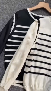 Amira Sweater: Atasan Wanita Rajut Stripe Putih & Hitam