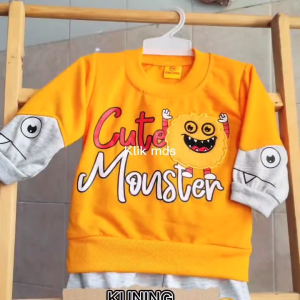 Setelan Baju Anak Bayi Laki-Laki Atasan Dan Celana Panjang Motif Cute Monsteria Estimasi Usia 6 Bulan-4 Tahun