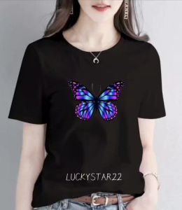 (COD) KAOS ATASAN MOTIF KUPU-KUPU WANITA COTTON COMBED