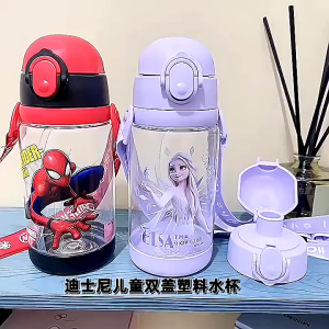 【⭐24H⭐Disney Bottle】Kids Water Bottle Dual Cap Frozen 2in1 Straw+Direct Drink Interchangeable BPA-free/Sanrio 520ml Kawaii Melody Kuromi Cartoon Tritan Straw Cup with Strap Water B