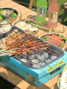 ODOROKU Disposable Stainless Steel Charcoal Grill BBQ Set Mini Compact With Accessories Portable Grills Fast Ignite Charcoal Included Easy Set Up Birthday Party Barbeque Party Outdoor Camping Picnic Travel Cook Satay Marshmallow Sausage Skewers Steak