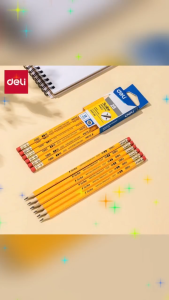 Hộp 12 cây bút chì 2B Deli scribe EC037 / C037 viết chì có đầu tẩy hình lục giác