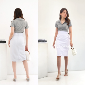 Bilva - Rok Kantor Pendek 3/4 Putih Rok Span Hitam Kerja Wanita