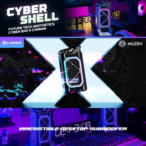 Muzen Cyber Shell Mechanical True Wireless Stereo Speaker with charging station RGB Futuristic Bluetooth Speaker for Desktop Pc Tablets IPX5 Waterproof | Light & Music in the Dark 10Hrs++ Playtime