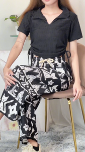 กางเกงลายแมว  ลายNV ขาปล่อย ผ้าดีผ้าเบาใส่สบายใส่แล้วขาไม่เต่อ กางเกงลายแมว ขายาวผู้หญิง ราคาถูก K9178  K9179