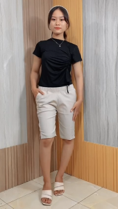 Putri Nasya - Celana Big Size Pendek 3/4 LFTRP Ukuran 8L6L5L4L2LXLS fit to L Warna Cream Capucino Moca Hitam