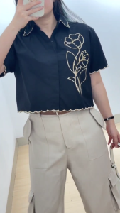 6192 Roseanne Katun Crop Blouse Atasan Wanita