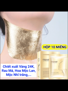 Hộp Gồm 10 Miếng Mặt Nạ Dưỡng Da Vùng Cổ PIBAMY Chống Lão Hóa Da Vùng Cổ Dưỡng Sáng Da Nâng Cơ – Chiết Xuất Vàng 24K Rau Má