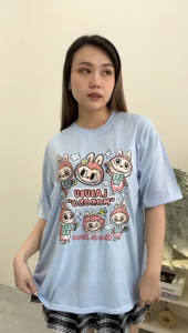 CAROTYLES S Kaos Couple Keluarga Motif Cat-Family Wanita Lengan Pendek Katun