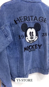 Jaket Jeans Wanita Dewasa Terbaru - Jaket Jeans Jumbo Model Bordir Mickey Mouse Import