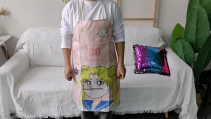 READY STOCK Linen Like Kids Apron Cute Cartoon For Art Painting Drawing Kitchen