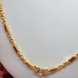 สร้อยคอทองลายโซ่คั่นปล้องอ้อย แท่งตัดลาย ความยาว 24 นิ้ว เทียบเท่า 1 บาท สีเหมือนจริง หุ้มเศษทองเยาวราช เกรดพรีเมี่ยม