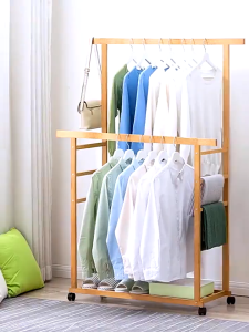 Cosyy homes ราวตากผ้าบาร์คู่ ราวแขวนเสื้อไม้ ที่แขวนกระเป๋า ราวตากผ้า ราวตากผ้าไม้ ราวเเขวนเสื้อผ้า ราวแขวนเสื้อผ้าบาร์คู่ ราวแขวนเสื้ออเนกประสงค์ รับน้ำหนักได้ 50+kg Drying Racks