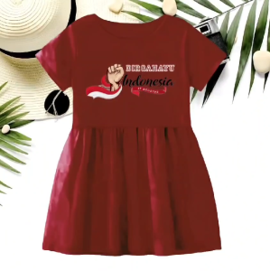 Dress anak 17 Agustus perempuan usia 1-8 tahun Dirgahayu Merdeka bahan Babyterry