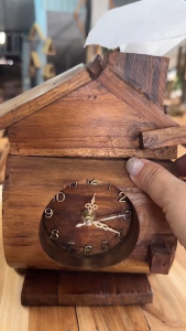 นาฬิกา กล่องทิชชู ไม้สัก ยาว15cm xลึก 19xสูง21cm ตั้งโต๊ะ นาฬิกาไม้ เดินเงียบ