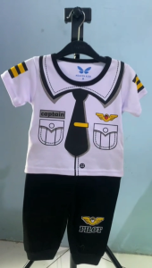 Setelan Baju Anak Laki-Laki Motif KAPTEN PILOT & Celana Jogger Usia 3-24 Bulan