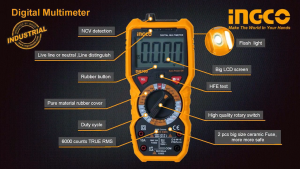 INGCO มัลติมิเตอร์ มิเตอร์ไฟฟ้า มัลติมิเตอร์ไฟฟ้า มัลติมิเตอร์ดิจิตอล วัดแรงดันไฟฟ้า AC 750V./ DC 1000V. วัดกระแสไฟ AC/DC 10A. รุ่น DM7502