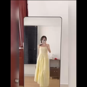 FRAN Korean Style Cotton Suspender Dress Women Summer Casual Plain Color Long Dress