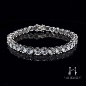 AMLB05 Lắc tay bạc 925 công nghệ xi độc quyền NanoShield xi bạc - xi kim đính đá 6ly- Tặng nước rửa cao cấp