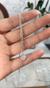 S925 Sterling Silver Pink Love Opal Necklace Hyperallergenic Collar Chain
