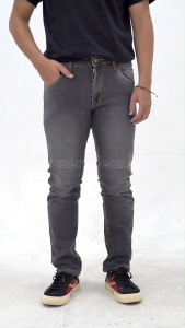 ZADEEFA CAERO CELANA JEANS PRIA GREY OLD SLIMFIT ABU DENIM STRETCH SELVEDGE ACCENT