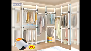 KIOOK ราวตากผ้า 3ชั้น 180CM ราวแขวนเสื้อผ้า ราวเเขวนผ้าเหล็ก โครงเหล็กเเข็งเเรง แขวนผ้าห่มได้ ไม่เป็นสนิม ประหยัดพื้นที่