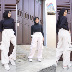 Celana Wanita Oversize Cargo Serut Two In One Harajuku Korean Style Kasual