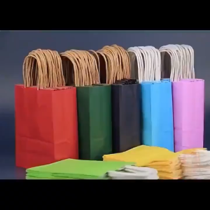 5pcs | (Pink/Bright Green/Sky Blue/White) Kraft Paper Bag with twist Handle Hand bag Gift Bag