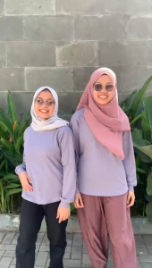 Kaos Polos Wanita Dewasa Lengan Panjang Knitt Waffle Premium