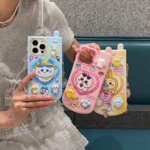 Flip Love Mirror 3D Chiikawa เคสศัพท์สำหรับ iPhone 11 12 13 14 15 Pro Max Big Brother Anti Fall ปลอกอ่อนสำหรับ iPhone Case