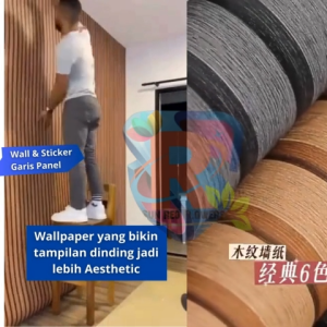 Stiker Dinding Motif Garis Pola Kayu Elegan Hitam Matte/Persik/Biru Tua/Putih Antik 45cm x 4m