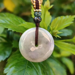 Mix with Lavender light green and wuji Natural Type A Jadeite Donut Pendant meaning Wealthy Safe and Healthy with certificate weighs 7.28 grams 26.1 * 5.2 mm  good for daily wear (pendant92)