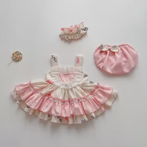 BG17 Váy công chúa hồng cho bé gái sơ sinh RIOKIDS quần áo đầy tháng thôi nôi