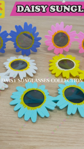 Colorful Cute Daisy Flower Sunglasses - Summer Sunny Sunflower Retro Rave Party Disco Fun Festival Kids Plastic Shades in Violet Light Blue Yellow Pink and White