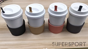 Wheat Straw Coffee Cup Portable with drinking lid mouth removable insulation sleeve for hot drinks and stirrer