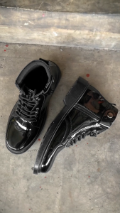 sepatu pdh pria tni polri security satpam doff dan mengkilap model tali resleting