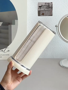 【Woody】Cosmetic Cotton Round Holder Two-tube Cotton Pad Storage Box