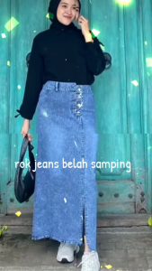 ROK JEANS SNOW BLUE BELAH SAMPING // PRABO SKIRT JEANS ROK JEANS PANJANG FASHION // ROK JEANS JUMBO //