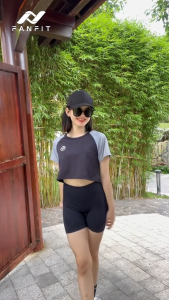 Áo croptop thể thao Nữ tập Gym Yoga Pilates FANFIT FFCR002 - Form rộng tay ngắn phối tay