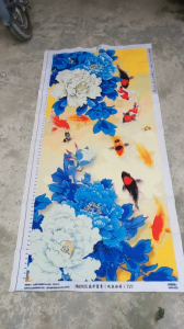 Tranh thêu chữ thập thành phẩm ( thêu sẵn) hoa mẫu đơn HH0905 90x180cm thêu kín