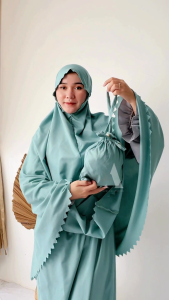 Mukena Dewasa Traveling Polos Lasercut 2in1 Resleting Terbaru