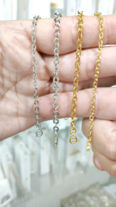 Lắc tay mắt xích tròn titan không đen gỉ không gây dị ứng màu trắng vàng mặt xích họa tiết lấp lánh hjhjshoptrangsuc