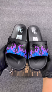 NAHA Sendal Selop Distro Pria Wanita Empuk Api (Ungu Biru) Hitam Sandal Slop Anak Cowok Karet Dewasa Sandal Slip On Slide