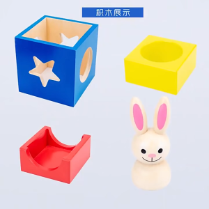 Montessori Wooden Baby Rabbit Magic Box – Hide & Seek Bunny Preposition Learning Vision Perception Educational Toy-T224