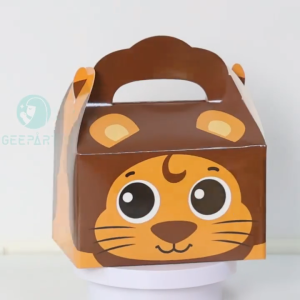 6pcs Jungle Safari Candy Box Handheld Paper Box Lion Tiger Pastry Box for Animal Theme Birthday Party Supplies