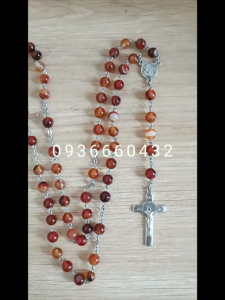 Chuỗi tràng hạt mân côi dây dài 55 hạt hạt nhựa vân đá mặt thánh giá kim loại - chuỗi mân côi công giáo