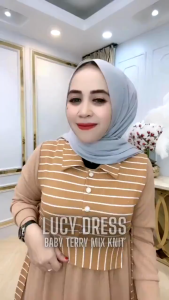 Gamis Wanita Terbaru 2024 Lucy Dress Bahan Knit Mix Katun Premium Dres Jumbo Wanita Simple Kekinian