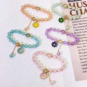 Gelang Kristal Manik-Manik Korea Gelang Bunga Aster Aesthetic Perhiasan Fashion Wanita Untuk Teman Pasangan